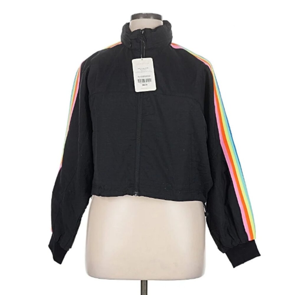 Fabletics Lightweight Textured Dolman Sleeved Hooded Windbreaker in Black